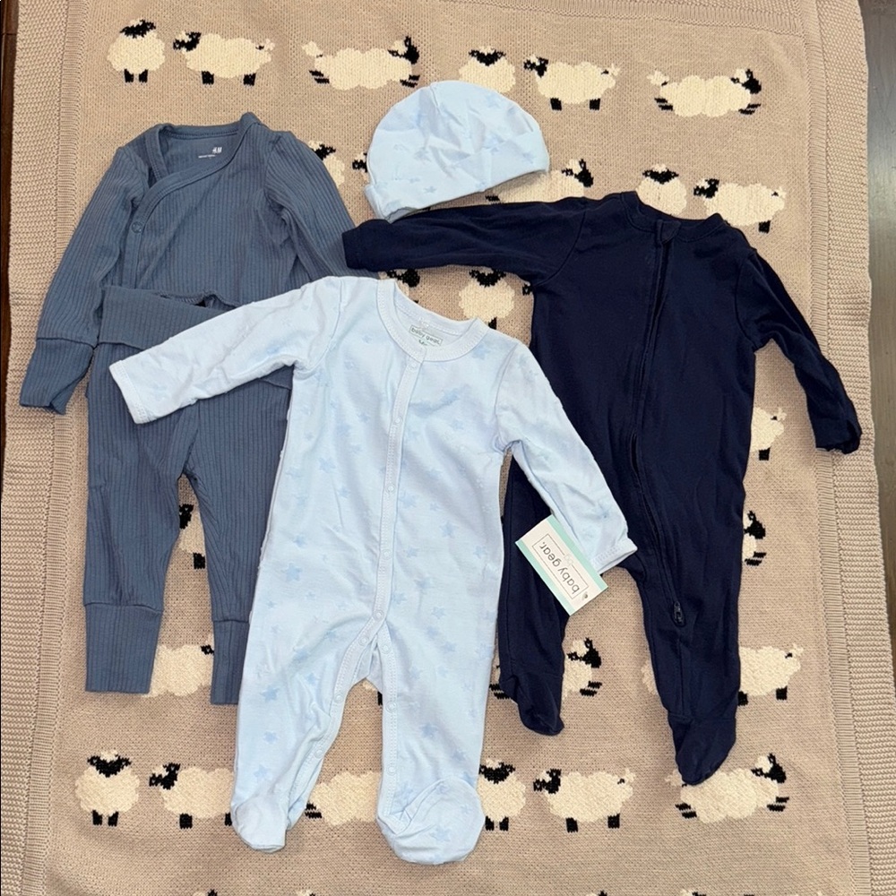 Blue Footie One Pieces with Soft Fabric